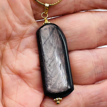 Load image into Gallery viewer, Hypersthene Rectangle Dangle 14K Gold Filled Pendant| 2 1/2" Long| Black/Silver|