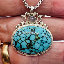 Load image into Gallery viewer, Turquoise Moonstone Goddess Sterling Silver Pendant | 1 1/2" Long | Blue Black |