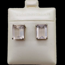 Load image into Gallery viewer, Gentle Rose Quartz Sterling Silver Rectangle Earrings | 10x8mm | Light Pink |