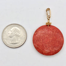 Load image into Gallery viewer, Big Cell Red Coral Disc & 14K Gold Filled Pendant | 30mm, 1.88" (long) |507287K - PremiumBead Alternate Image 4