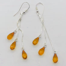 Load image into Gallery viewer, Amber Faceted 3 Bead Dangling Earrings | 2 1/2" Long | Orange | 1 Pair |