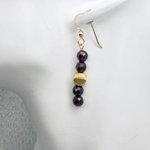 Load image into Gallery viewer, 14K Gold Filled Faceted Rhodolite Garnet Earrings | 1 3/4 inches long |