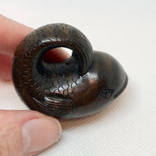 Load image into Gallery viewer, Carved & Signed Fish Dark Teak Ojime/Netsuke Bead - PremiumBead Alternate Image 2