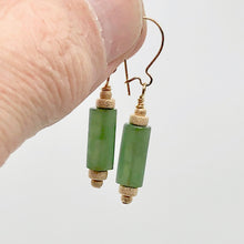 Load image into Gallery viewer, Lush Nephrite Jade 12x6mm Bead 14K Gold Filled Earrings | Green | 1 1/2" Long |