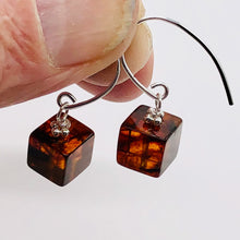 Load image into Gallery viewer, Amber Sterling Silver Cube Bead Earrings | 1 1/2" Long | Red | 1 Pair |