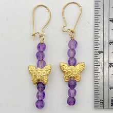 Load image into Gallery viewer, Butterfly and Natural Faceted Amethyst 14K Gold Filled Earrings. | 1 3/4" Long |