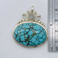 Load image into Gallery viewer, Turquoise Moonstone Goddess Sterling Silver Pendant | 1 1/2" Long | Blue Black |