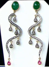 Load image into Gallery viewer, 18Kt Gold Earrings Dripping W/ 108 Diamonds Pink Sapphire Emerald 6521 - PremiumBead Alternate Image 2