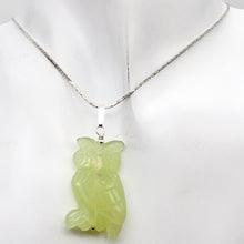 Load image into Gallery viewer, Serpentine Jade Owl Pendant Necklace|Semi Precious Stone Jewelry|Sterling Silver