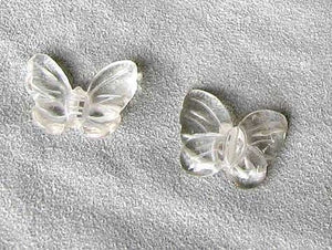 Fluttering 2 Hand Carved Quartz Butterfly Beads | 21x18x5mm | Clear - PremiumBead Primary Image 1