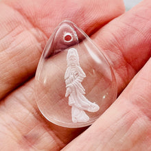 Load image into Gallery viewer, Hand Etched Quartz Quan Yin Goddess 24x18mm Pendant Bead 7987