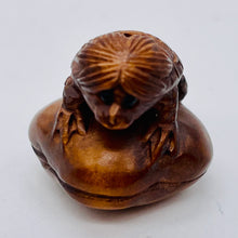 Load image into Gallery viewer, Carved Boxwood Turtle Man w/ Clam Ojime/Netsuke Bead