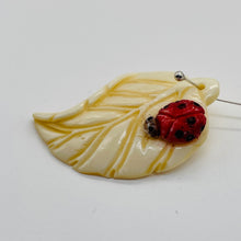 Load image into Gallery viewer, Lady Bug on a Leaf Pendant Bead | 42x29x8mm | Red White Black | 1 Bead |