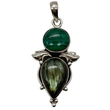 Load image into Gallery viewer, Malachite Labradorite Sterling Silver Goddess | 2 1/2" Long | Blue Green Flash |