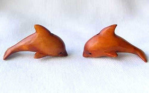 Swimmin' Carved & Signed Boxwood Dolphin Ojime/Netsuke Bead | 33x14x14mm | Brown - PremiumBead Primary Image 1