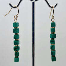 Load image into Gallery viewer, Exotic! Malachite Cube Beads 14K Gold Filled Earrings! | 2 inch Long |