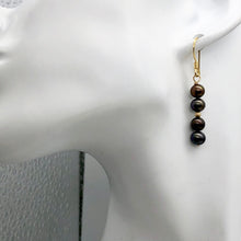 Load image into Gallery viewer, Dramatic Rainbow Red Cocoa Freshwater Pearl 14Kgf Earrings | 1 5/8" Long |