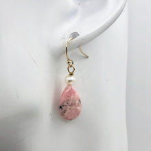 Load image into Gallery viewer, Teardrop Rhodochrosite and Pearl Drop 14K Gold Filled Earrings | 1 1/2" Long | - PremiumBead Alternate Image 5
