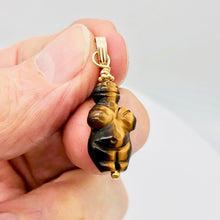 Load image into Gallery viewer, Hand Carved Tigereye Goddess of Willendorf 14Kgf Pendant |1.5 "Long | Goddess | - PremiumBead Alternate Image 2