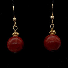 Load image into Gallery viewer, Red Sponge Coral 11mm Round Drop/Dangle Earrings | 1 3/8" Long | Red | 1 Pair |