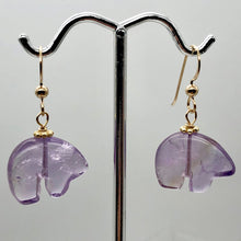 Load image into Gallery viewer, Amethyst 14K Gold Filled Zuni Bear Drop/Dangle Earrings | 1 1/4" Long | Purple |