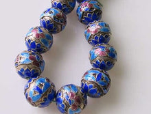 Load image into Gallery viewer, 1 Silver Cloisonne Flowers 15mm Round Bead 10592 - PremiumBead Alternate Image 2