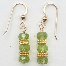 Load image into Gallery viewer, Natural Green Peridot Faceted Rondel 14K Gold Filled Earrings | 1 1/4" Long |