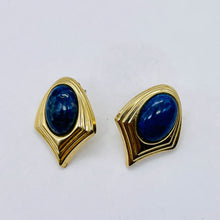 Load image into Gallery viewer, Sugilite Gold Tone Oval Earrings | 1x3/4 Inch | Blue | 1 Pair |