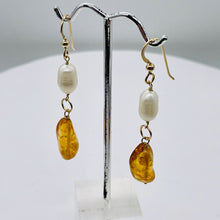 Load image into Gallery viewer, Topaz Pearl 14K Gold Filled Dangle Earrings | 2 1/4" Long | Orange White | 1 |