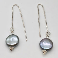 Load image into Gallery viewer, Platinum Freshwater Coin Pearl and Sterling Threader Earrings 309447C - PremiumBead Alternate Image 2