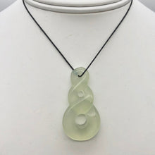 Load image into Gallery viewer, Hand Carved Translucent Serpentine Infinity Pendant with Black Cord 10821W | 45.5x24x6mm | Light Green - PremiumBead Alternate Image 2