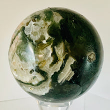 Load image into Gallery viewer, Moss Agate Druzy Quartz Crystal Meditation Sphere | 75mm | Green/White | 1 |