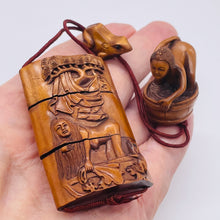 Load image into Gallery viewer, Inro Signed Boxwood 3 Part Maiden and Frog Carved | 6" Long | Brown | 1 |