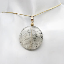 Load image into Gallery viewer, Tourmalated Quartz Beautiful Round 14K Gold Filled Pendant | 30mm | Disc |