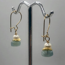 Load image into Gallery viewer, Aquamarine Pearl Drop 14K Gold Filled Earrings| 1 " Long | Blue White | 1 Pair |
