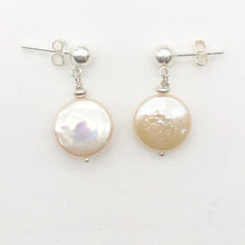 Load image into Gallery viewer, Natural Peach Coin FW Pearl Post Earrings | 1" Long | Peach | 1 Pair |