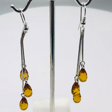 Load image into Gallery viewer, Amber Faceted 3 Bead Dangling Earrings | 2 1/2" Long | Orange | 1 Pair |