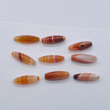 Load image into Gallery viewer, 4 Orange & White Sardonyx Agate 18x6mm Rice Beads 8986