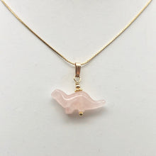 Load image into Gallery viewer, Rose Quartz Diplodocus Dinosaur Pendant Necklace|Animal Jewelry|14k Pendant