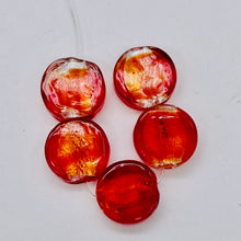 Load image into Gallery viewer, 5 Focal Flame Red Lampwork Glass Silver Foil Beads 8642