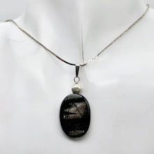 Load image into Gallery viewer, Hypersthene Sterling Silver Pendant |1 3/4 inch long | Silver-black | Oval |