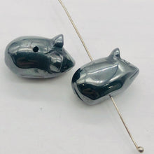 Load image into Gallery viewer, Two Carved Hematite Mouse Beads | 20.5x12x10.5 mm | Grey