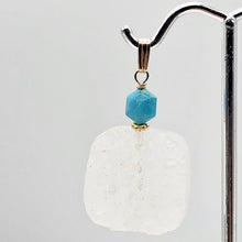 Load image into Gallery viewer, White Druzy Quartz and Turquoise 20mm Square Coin14kgf Pendant | 1 1/4" Long |