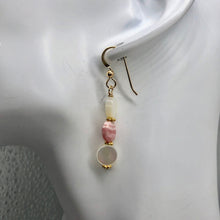 Load image into Gallery viewer, Rhodocrosite Mother of Pearl 14K Gold Filled Drop Earrings | 1 3/4&quot;| Pink White|
