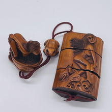 Load image into Gallery viewer, Inro Signed Boxwood 3 Part Maiden and Frog Carved | 6" Long | Brown | 1 |