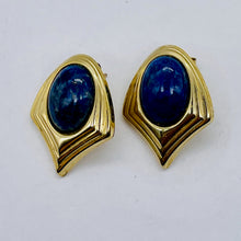 Load image into Gallery viewer, Sugilite Gold Tone Oval Earrings | 1x3/4 Inch | Blue | 1 Pair |
