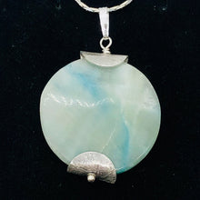 Load image into Gallery viewer, Wavy Hemimorphite Sterling Silver Disc Dangle Pendant 1 3/4" Long | Aqua/Green |