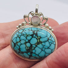 Load image into Gallery viewer, Turquoise Moonstone Goddess Sterling Silver Pendant | 1 1/2" Long | Blue Black |