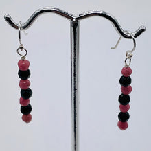 Load image into Gallery viewer, Rhodonite Onyx Sterling Silver Drop Earrings | 1 1/2" Long| Pink/Black 1 Pair |