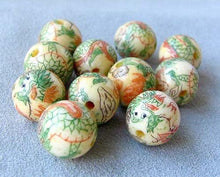 Load image into Gallery viewer, Fierce Scrimshawed 3 Color Dragon Waterbuffalo Bone 14mm Round Bead 4826B - PremiumBead Alternate Image 3